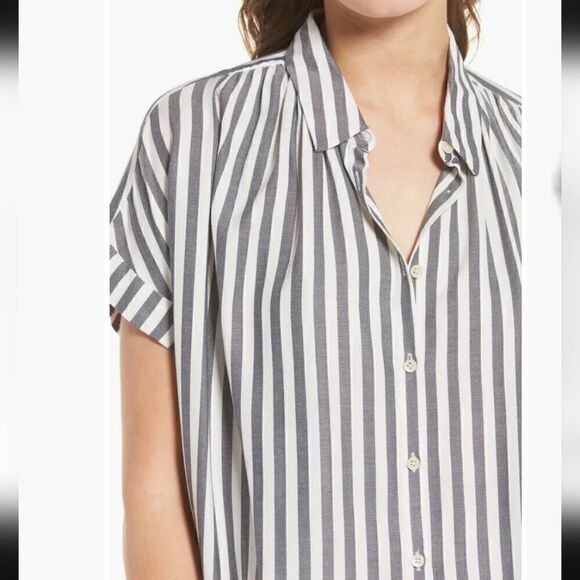 MADEWELL Oversized Dolman Sleeves Striped Button Front Shirt Size XXS - Picture 9 of 10